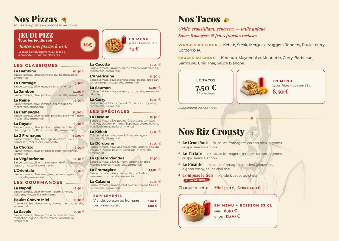 Menu Maison François - Pizza - Tacos - Riz Crousty