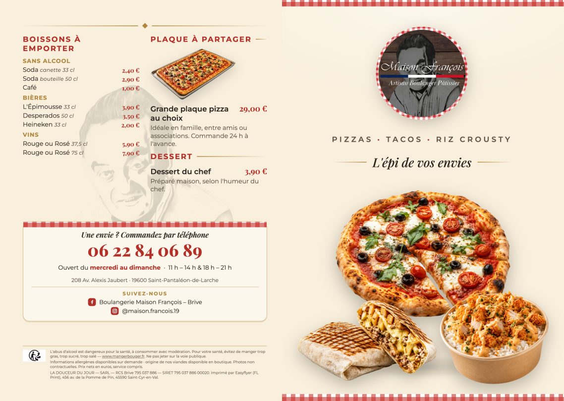 Menu Maison François - Pizza - Tacos - Riz Crousty