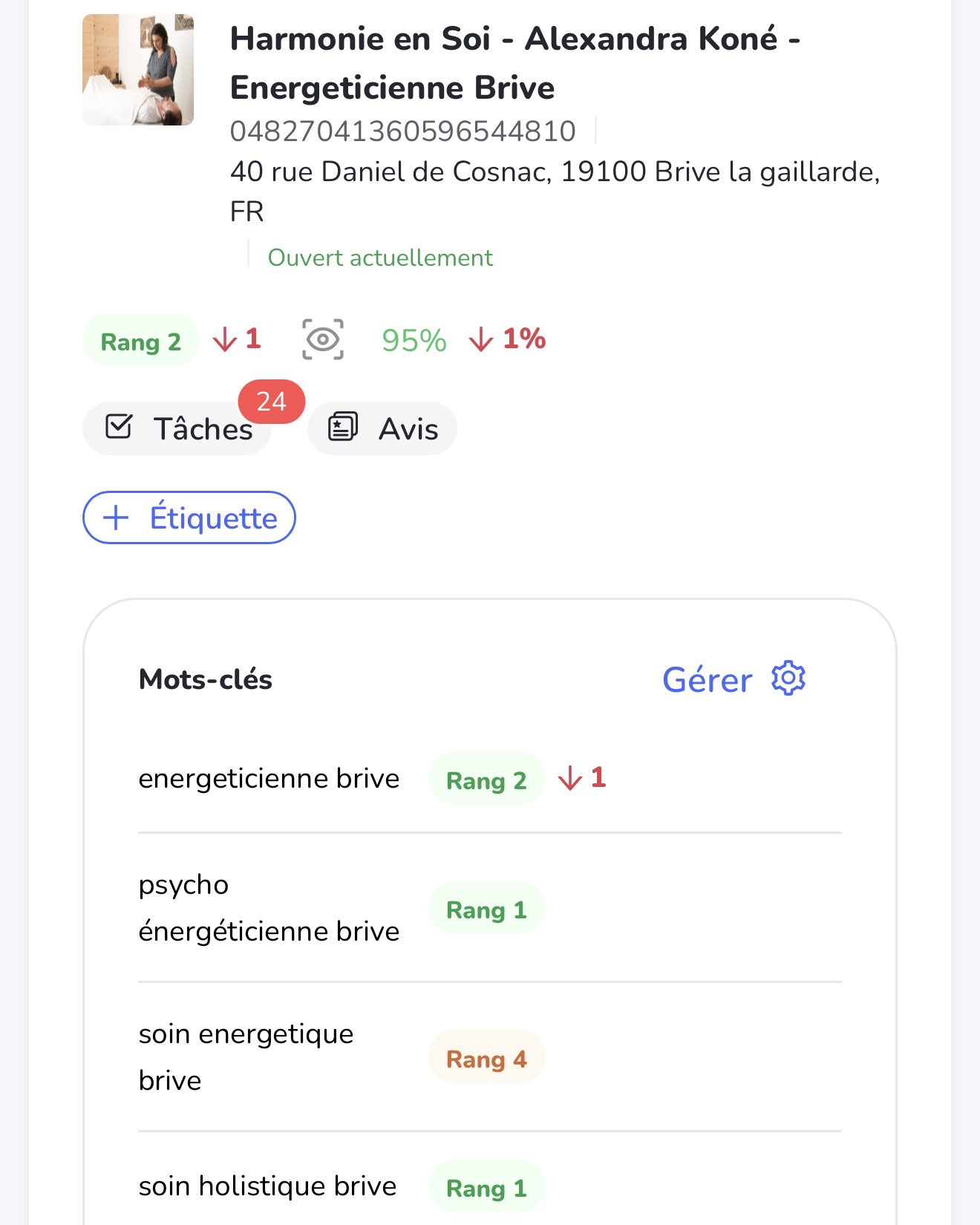 Résultats Google My Business - Harmonie en Soi