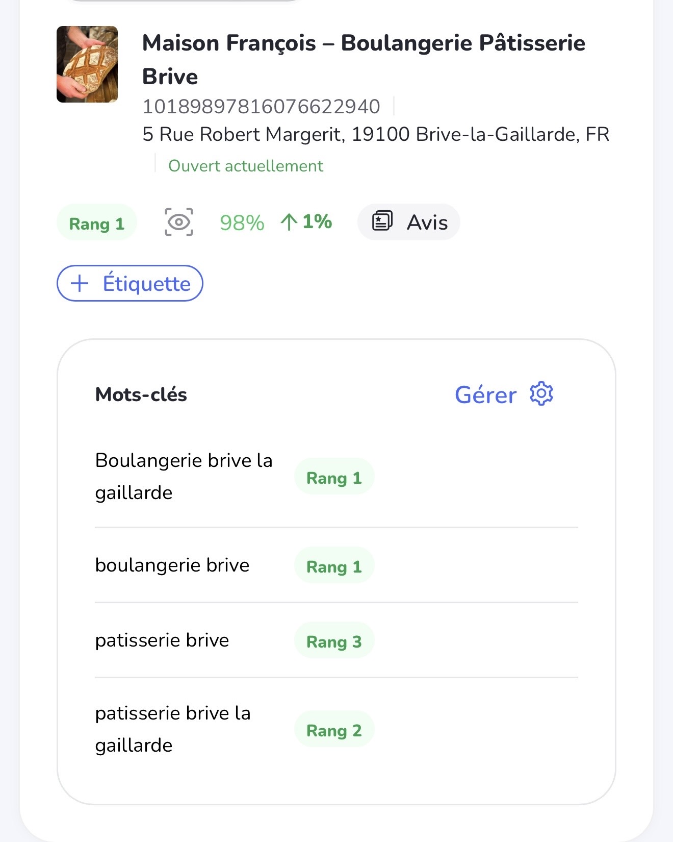Résultats Google Business Profile - Maison François