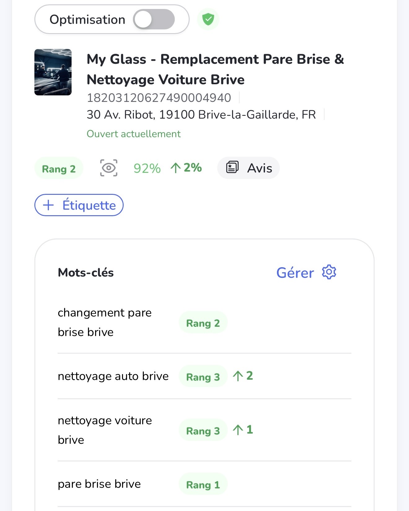 Résultats Google My Business - My Glass